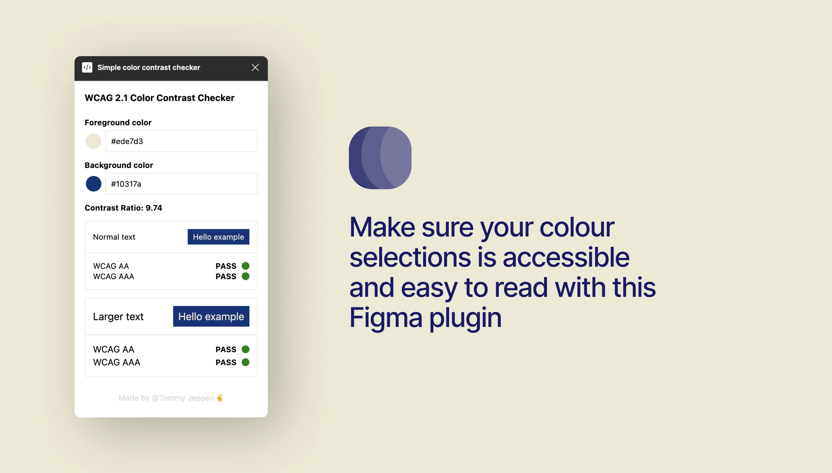 WCAG Accessibility Checker Figma plugin by Tommy Jepsen